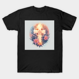 Gold Cross With Fire T-Shirt